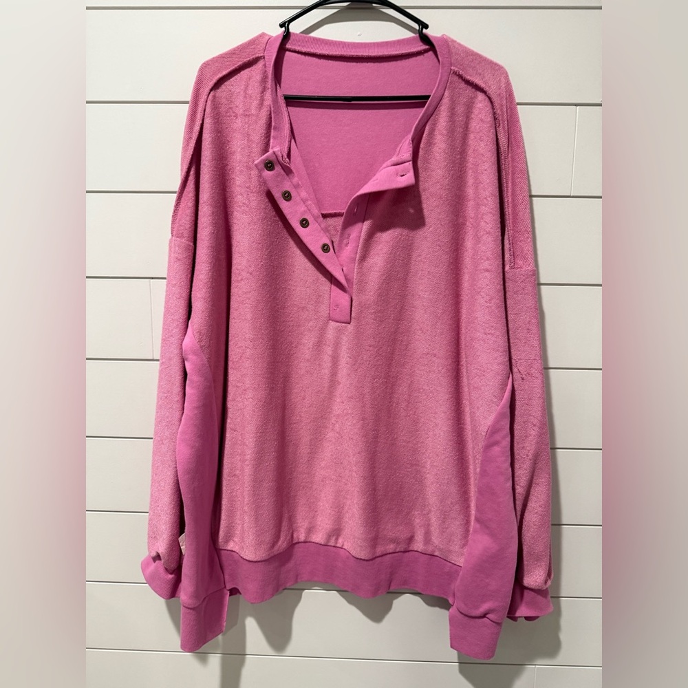 Vibrant Pink Button-Up Pullover
